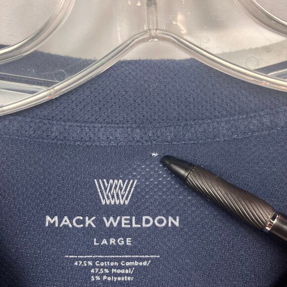Mack Weldon Vesper Polo Shirt L Navy Blue Mesh Knit FLAW - Picture 4 of 11